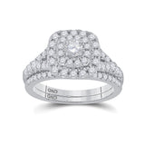 14kt White Gold Round Diamond Halo Bridal Wedding Ring Band Set 1 Cttw