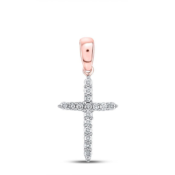 10kt Rose Gold Womens Round Diamond Cross Pendant 1/6 Cttw