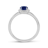 14kt White Gold Womens Round Blue Sapphire Diamond Halo Ring 7/8 Cttw