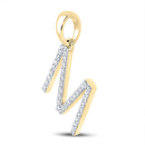 10kt Yellow Gold Womens Round Diamond M Initial Letter Pendant 1/4 Cttw