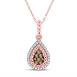 10kt Rose Gold Womens Round Brown Diamond Teardrop Pendant 1/4 Cttw