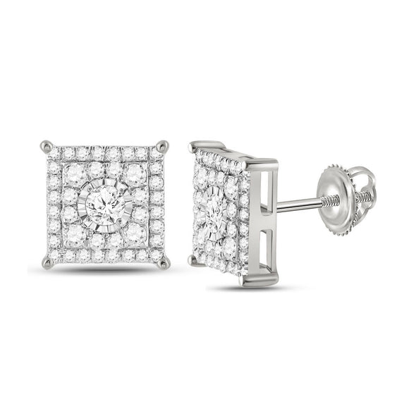 10kt White Gold Womens Round Diamond Square Earrings 1/2 Cttw