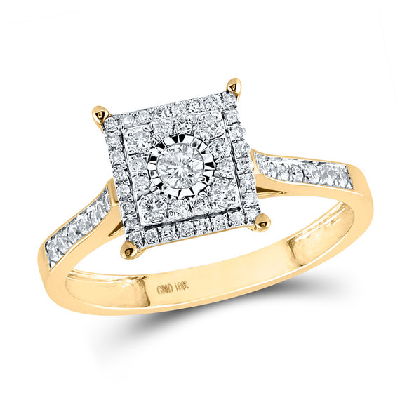 10kt Yellow Gold Womens Round Yellow Diamond Square Ring 1/3 Cttw