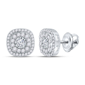 10kt White Gold Womens Round Diamond Square Earrings 3/8 Cttw
