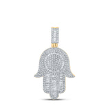10kt Yellow Gold Mens Baguette Diamond Hamsa Charm Pendant 1 Cttw