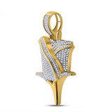 10kt Yellow Gold Mens Round Diamond Rose Charm Pendant 7/8 Cttw