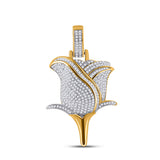 10kt Yellow Gold Mens Round Diamond Rose Charm Pendant 7/8 Cttw