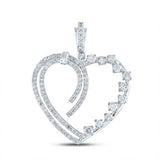 14kt White Gold Womens Round Diamond Heart Pendant 5/8 Cttw