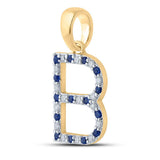 10kt Yellow Gold Womens Round Blue Sapphire Diamond B Letter Pendant 1/4 Cttw