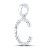10kt White Gold Womens Round Diamond Initial C Letter Pendant 1/5 Cttw