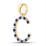 10kt Yellow Gold Womens Round Blue Sapphire Diamond C Letter Pendant 1/4 Cttw