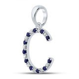10kt White Gold Womens Round Blue Sapphire Diamond C Letter Pendant 1/5 Cttw