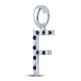 10kt White Gold Womens Round Blue Sapphire Diamond F Letter Pendant 1/5 Cttw