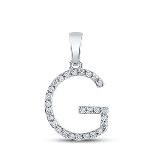 10kt White Gold Womens Round Diamond Initial G Letter Pendant 1/5 Cttw