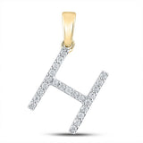 10kt Yellow Gold Womens Round Diamond H Initial Letter Pendant 1/5 Cttw