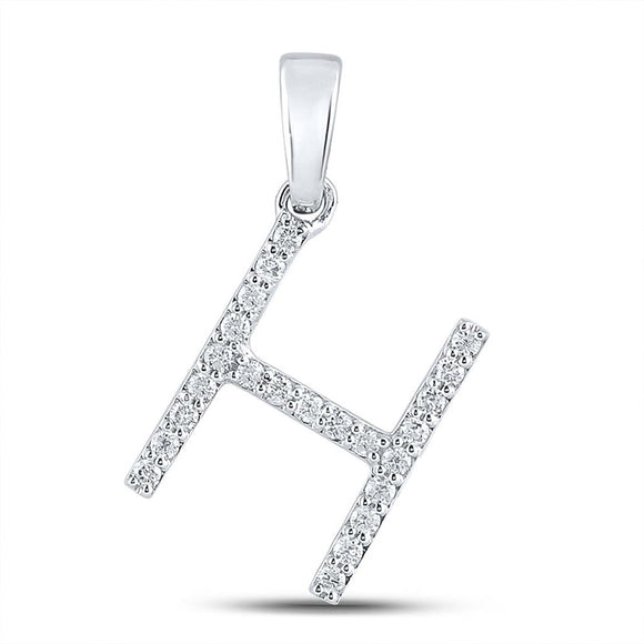 10kt White Gold Womens Round Diamond Initial H Letter Pendant 1/5 Cttw