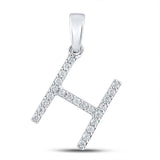 10kt White Gold Womens Round Diamond Initial H Letter Pendant 1/5 Cttw
