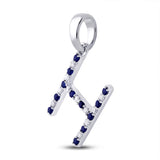 10kt White Gold Womens Round Blue Sapphire Initial H Letter Pendant 1/4 Cttw