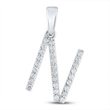 10kt White Gold Womens Round Diamond Initial N Letter Pendant 1/5 Cttw