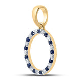 10kt Yellow Gold Womens Round Synthetic Blue Sapphire Diamond O Letter Pendant 1/4 Cttw