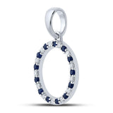 10kt White Gold Womens Round Blue Sapphire Diamond O Letter Pendant 1/4 Cttw