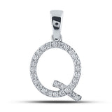 10kt White Gold Womens Round Diamond Q Initial Letter Pendant 1/5 Cttw
