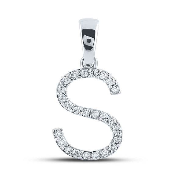 10kt White Gold Womens Round Diamond Initial S Letter Pendant 1/5 Cttw
