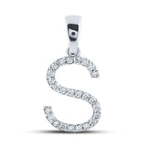 10kt White Gold Womens Round Diamond Initial S Letter Pendant 1/5 Cttw