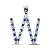 10kt White Gold Womens Round Blue Sapphire Diamond W Letter Pendant 1/4 Cttw