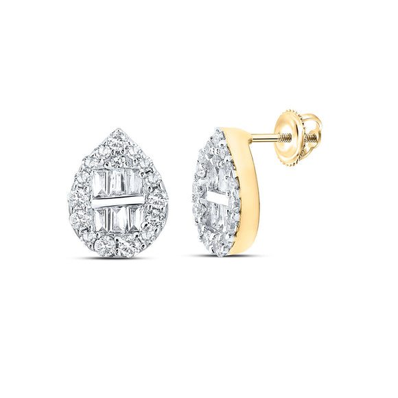 10kt Yellow Gold Baguette Diamond Teardrop Earrings 3/8 Cttw