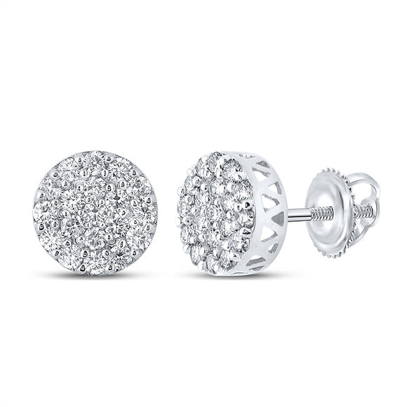 10kt White Gold Round Diamond Cluster Earrings 5/8 Cttw