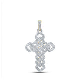10kt Yellow Gold Mens Round Diamond Cuban Link Cross Charm Pendant 1-3/4 Cttw