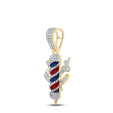 10kt Yellow Gold Mens Baguette Diamond Barber Pole Charm Pendant 7/8 Cttw