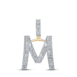 10kt Yellow Gold Mens Baguette Diamond Initial M Letter Charm Pendant 1 Cttw