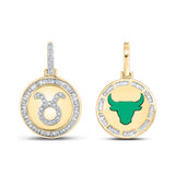 10kt Yellow Gold Mens Baguette Diamond Taurus Bull Zodiac Sign Charm Pendant 1/2 Cttw