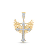 10kt Yellow Gold Mens Round Diamond Wing Cross Charm Pendant 3/8 Cttw