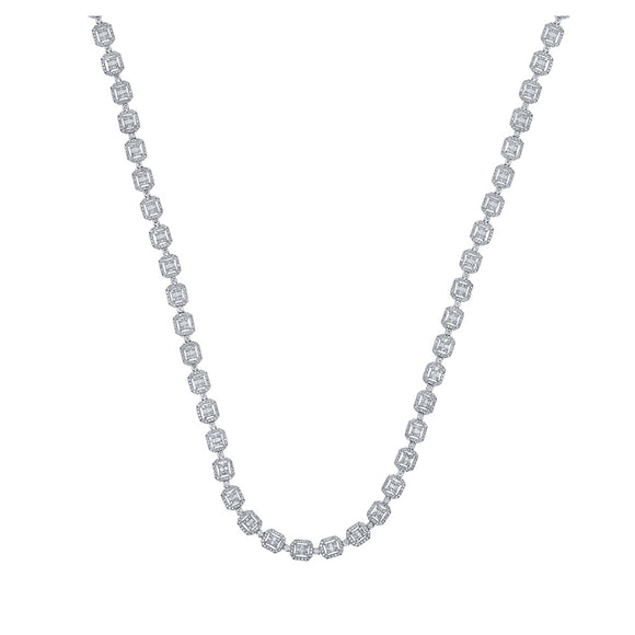 10kt White Gold Mens Baguette Diamond Square Link Chain Necklace 10 Cttw