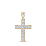 10kt Yellow Gold Mens Round Diamond Cross Charm Pendant 1 Cttw