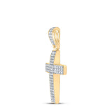 10kt Yellow Gold Mens Round Diamond Cross Charm Pendant 1 Cttw
