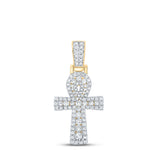 10kt Yellow Gold Mens Round Diamond Ankh Cross Charm Pendant 1-3/4 Cttw