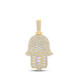 10kt Yellow Gold Mens Round Diamond Hamsa Charm Pendant 2 Cttw