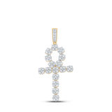 10kt Yellow Gold Mens Round Diamond Ankh Cross Charm Pendant 2-1/2 Cttw