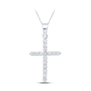10kt White Gold Womens Round Diamond Cross Pendant 1/4 Cttw
