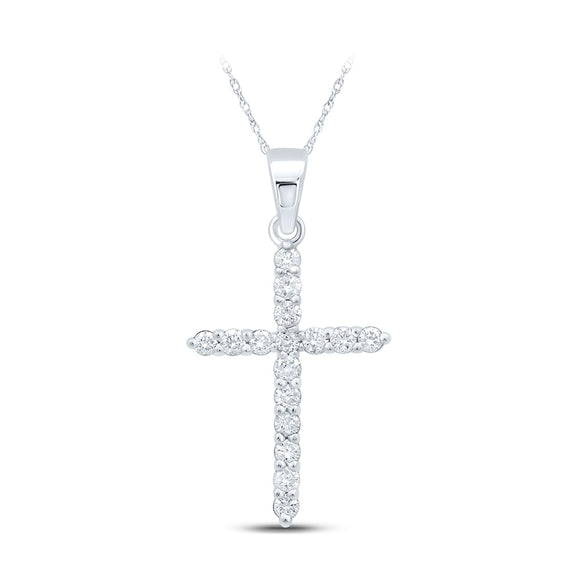 10kt White Gold Womens Round Diamond Cross Pendant 1/4 Cttw