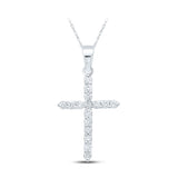 10kt White Gold Womens Round Diamond Cross Pendant 1/4 Cttw