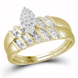 10kt Yellow Gold His Hers Round Diamond Cluster Matching Wedding Set 1/10 Cttw