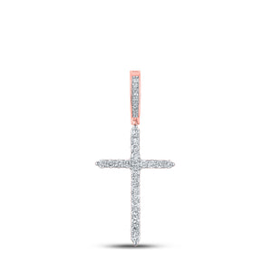 10kt Rose Gold Mens Round Diamond Cross Charm Pendant 1/2 Cttw