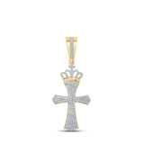 10kt Yellow Gold Mens Round Diamond Crown King Cross Charm Pendant 1/2 Cttw