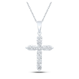 14kt White Gold Womens Round Diamond Cross Pendant 1 Cttw