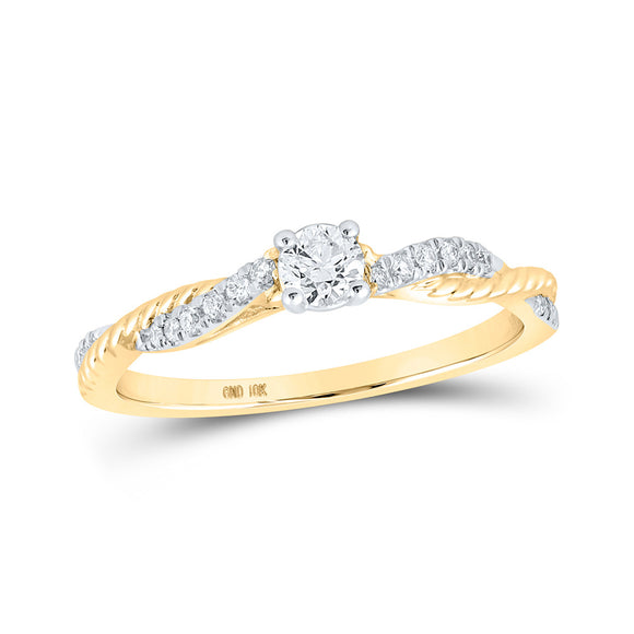 10kt Yellow Gold Womens Round Diamond Twist Solitaire Ring 1/4 Cttw